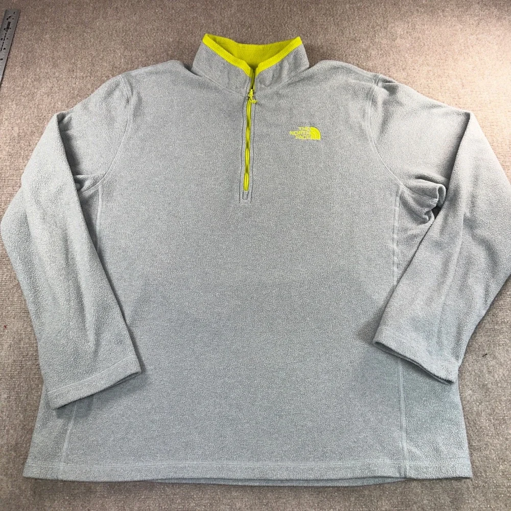 The North Face TKA 100 Fleece Pullover Mens Large Gray Lime Green Quarter Zip